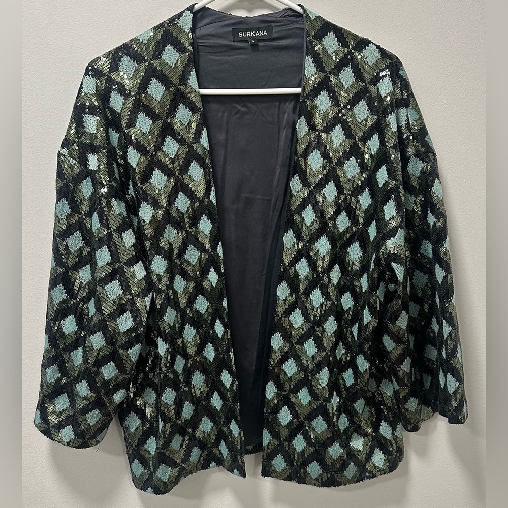 SURKANA size SMALL Black and Green Sequined Jacket